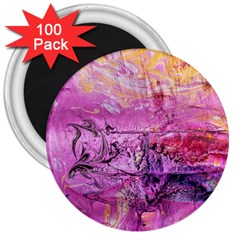 Magenta On Ochre Abstract  3  Magnets (100 Pack) by kaleidomarblingart