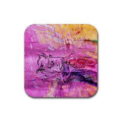 Magenta On Ochre Abstract  Rubber Coaster (square)  by kaleidomarblingart