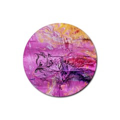 Magenta On Ochre Abstract  Rubber Coaster (round)  by kaleidomarblingart