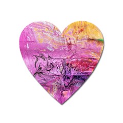 Magenta On Ochre Abstract  Heart Magnet by kaleidomarblingart