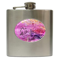 Magenta On Ochre Abstract  Hip Flask (6 Oz) by kaleidomarblingart