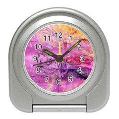 Magenta On Ochre Abstract  Travel Alarm Clock by kaleidomarblingart