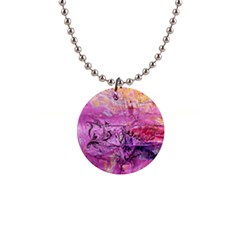 Magenta On Ochre Abstract  1  Button Necklace by kaleidomarblingart