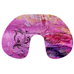 Magenta On Ochre Abstract  Travel Neck Pillow by kaleidomarblingart