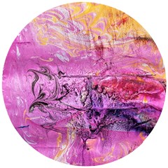 Magenta On Ochre Abstract  Wooden Puzzle Round by kaleidomarblingart