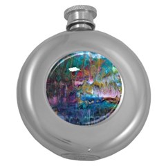 Abstract Turquoise Round Hip Flask (5 Oz) by kaleidomarblingart