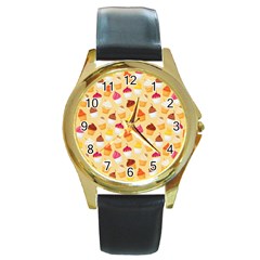 Cupcakes Love Round Gold Metal Watch