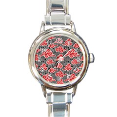 Red Black Waves Round Italian Charm Watch by designsbymallika