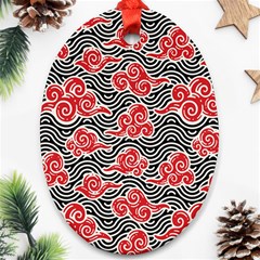 Red Black Waves Ornament (oval)