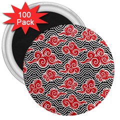 Red Black Waves 3  Magnets (100 Pack) by designsbymallika