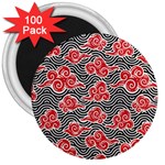 Red Black Waves 3  Magnets (100 pack) Front