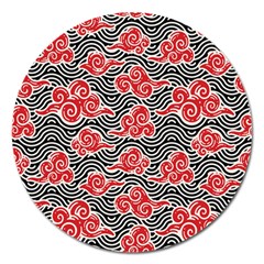 Red Black Waves Magnet 5  (round) by designsbymallika