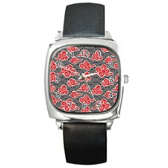 Red Black Waves Square Metal Watch by designsbymallika