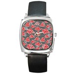 Red Black Waves Square Metal Watch Front