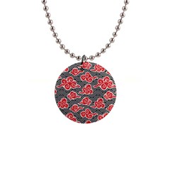 Red Black Waves 1  Button Necklace by designsbymallika