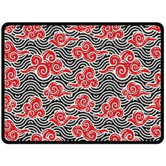 Red Black Waves Fleece Blanket (large)  by designsbymallika