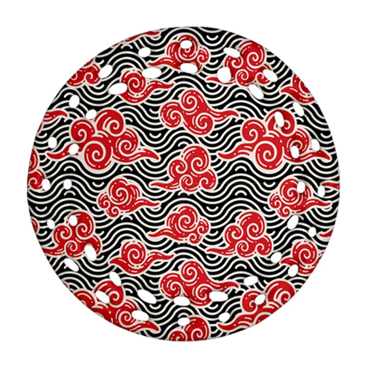 Red Black Waves Round Filigree Ornament (Two Sides)