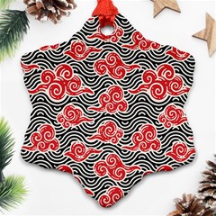 Red Black Waves Snowflake Ornament (two Sides) by designsbymallika