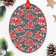 Red Black Waves Oval Filigree Ornament (two Sides)