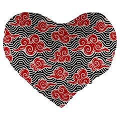 Red Black Waves Large 19  Premium Heart Shape Cushions by designsbymallika