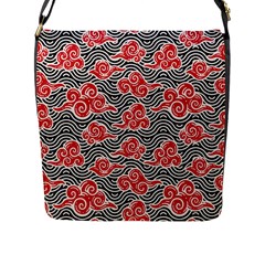 Red Black Waves Flap Closure Messenger Bag (l) by designsbymallika