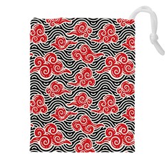 Red Black Waves Drawstring Pouch (4xl) by designsbymallika