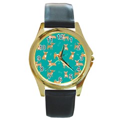 Cute Chihuahua Dogs Round Gold Metal Watch by SychEva