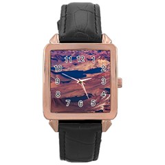 Atacama Desert Aerial View Rose Gold Leather Watch  by dflcprintsclothing