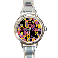 Summer Mosaic Print Round Italian Charm Watch by designsbymallika