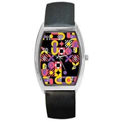 Summer Mosaic Print Barrel Style Metal Watch by designsbymallika