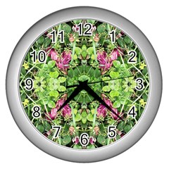 Emerald Patterns Wall Clock (silver) by kaleidomarblingart