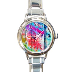 Fluorescent Round Italian Charm Watch by kaleidomarblingart