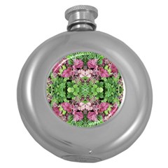 Burgundy Repeats  Round Hip Flask (5 Oz) by kaleidomarblingart