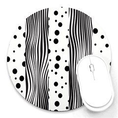 Stripes Black White Pattern Round Mousepads by designsbymallika