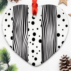 Stripes Black White Pattern Ornament (heart)