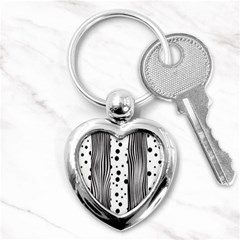 Stripes Black White Pattern Key Chain (heart) by designsbymallika