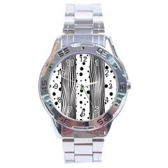 Stripes Black White Pattern Stainless Steel Analogue Watch by designsbymallika