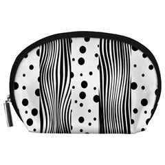 Stripes Black White Pattern Accessory Pouch (large) by designsbymallika