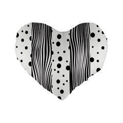 Stripes Black White Pattern Standard 16  Premium Flano Heart Shape Cushions