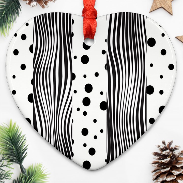 Stripes Black White Pattern Ornament (Heart)