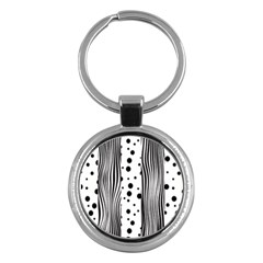 Stripes Black White Pattern Key Chain (round) by designsbymallika