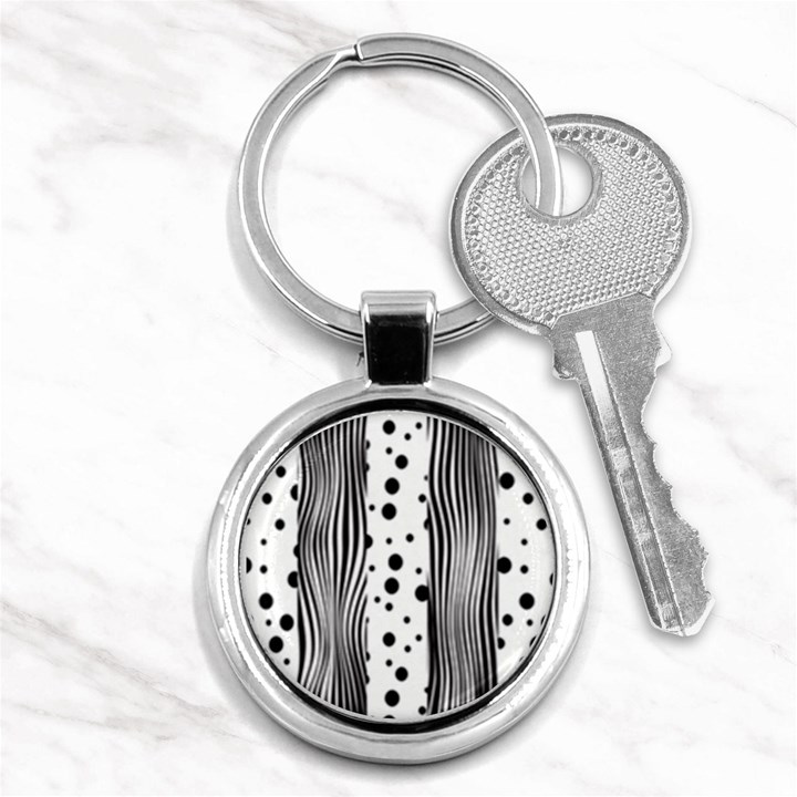 Stripes Black White Pattern Key Chain (Round)