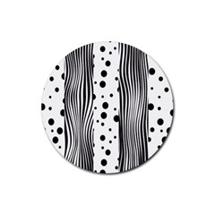 Stripes Black White Pattern Rubber Coaster (round)  by designsbymallika