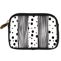 Stripes Black White Pattern Digital Camera Leather Case by designsbymallika