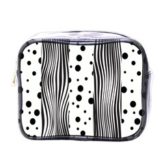 Stripes Black White Pattern Mini Toiletries Bag (one Side) by designsbymallika