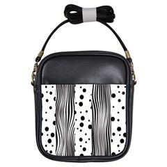 Stripes Black White Pattern Girls Sling Bag by designsbymallika