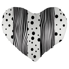 Stripes Black White Pattern Large 19  Premium Heart Shape Cushions by designsbymallika