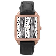 Stripes Black White Pattern Rose Gold Leather Watch  by designsbymallika