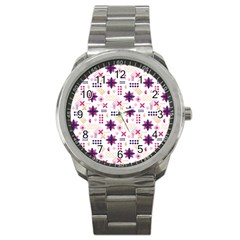 Minimal Floral Pattern Sport Metal Watch by designsbymallika