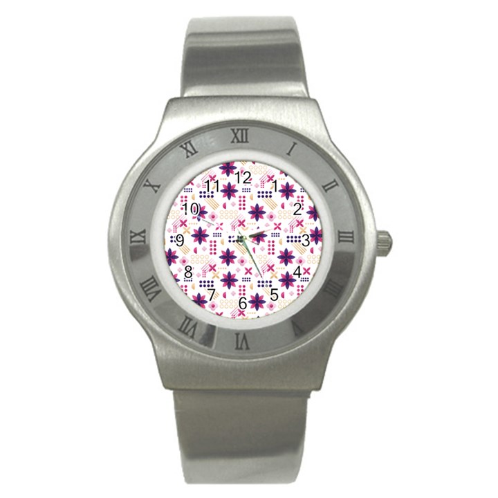 Minimal Floral Pattern Stainless Steel Watch